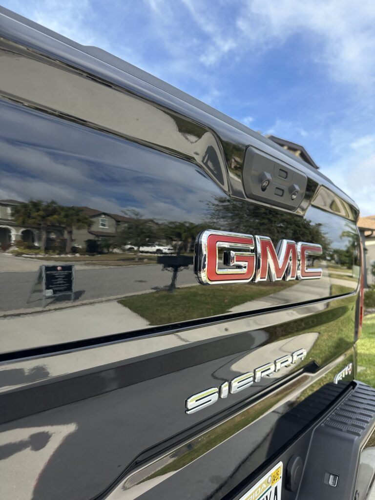 GMC Sierra tailgate badge close-up